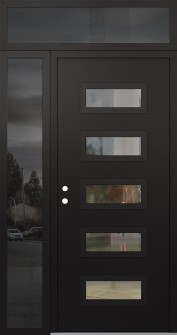Diamond D1 52" x 96" black/black clear Glass Panel black RHI with Sidelite and Transom mirrored Glass