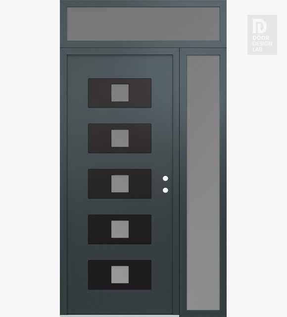 Modern Steel Front Door Diamond D8 48" x 96" anthracite/anthracite frosted Glass Panel black LHI with Sidelite and Transom frosted Glass