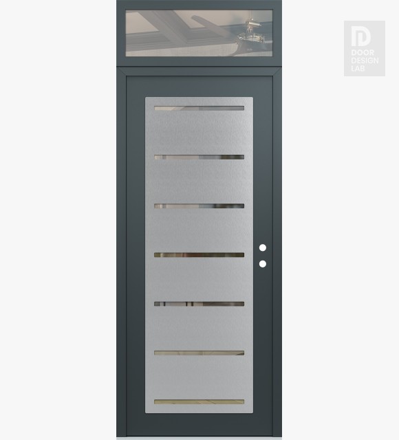 Modern Steel Front Door Diamond C11 36" x 96" anthracite/anthracite clear Glass Panel stainless steel LHI with Transom clear Glass