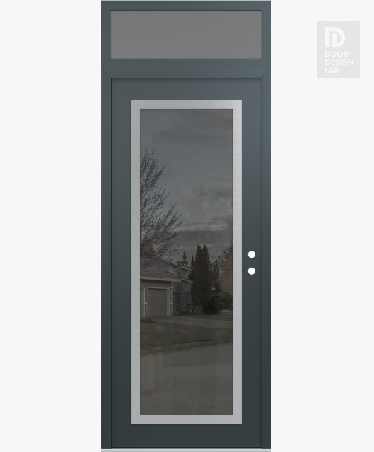 Modern Steel Front Door Diamond C1 36" x 96" anthracite/anthracite mirrored Glass Panel stainless steel LHI with Transom frosted Glass
