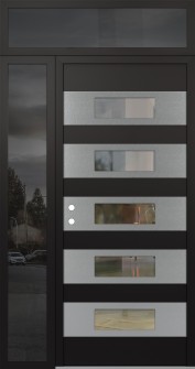 Diamond D5 48" x 96" black/black clear Glass Panel stainless steel RHI with Sidelite and Transom mirrored Glass