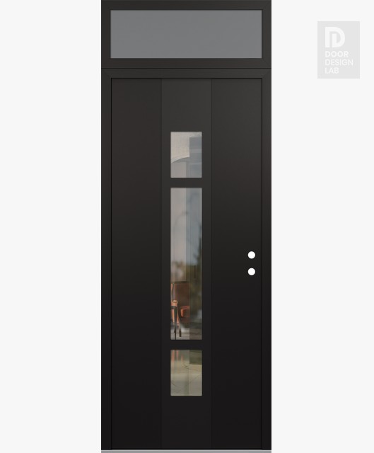 Modern Steel Front Door DIAMOND A9 36" X 96" BLACK/BLACK CLEAR GLASS PANEL BLACK LHI WITH TRANSOM FROSTED GLASS