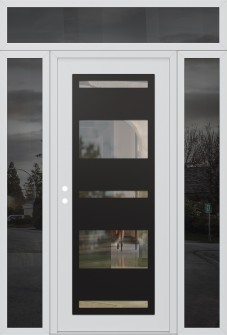 Diamond C10 68" x 96" white/white clear Glass Panel black RHI with 2 Sidelites and Transom mirrored Glass