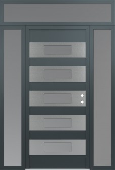 Diamond D5 64" x 96" anthracite/anthracite frosted Glass Panel stainless steel LHI with 2 Sidelites and Transom frosted Glass