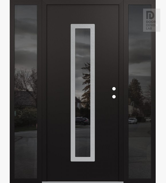 Modern Steel Front Door DIAMOND A11 68" X 80" BLACK/BLACK MIRRORED GLASS PANEL STAINLESS STEEL LHI WITH 2 SIDELITES MIRRORED GLASS