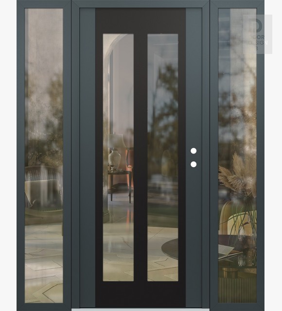 Modern Steel Front Door Diamond C14 68" x 80" anthracite/anthracite clear Glass Panel black LHI with 2 Sidelites clear Glass