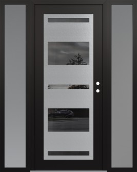 Diamond C10 60" x 80" black/black mirrored Glass Panel stainless steel LHI with 2 Sidelites frosted Glass