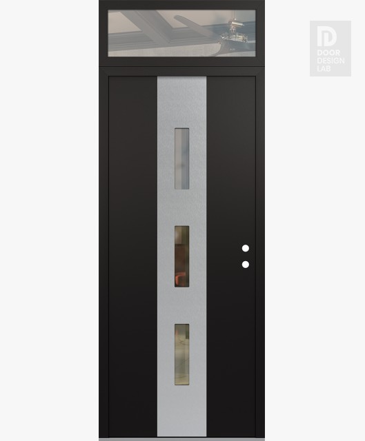 Modern Steel Front Door DIAMOND A7 36" X 96" BLACK/BLACK CLEAR GLASS PANEL STAINLESS STEEL LHI WITH TRANSOM CLEAR GLASS