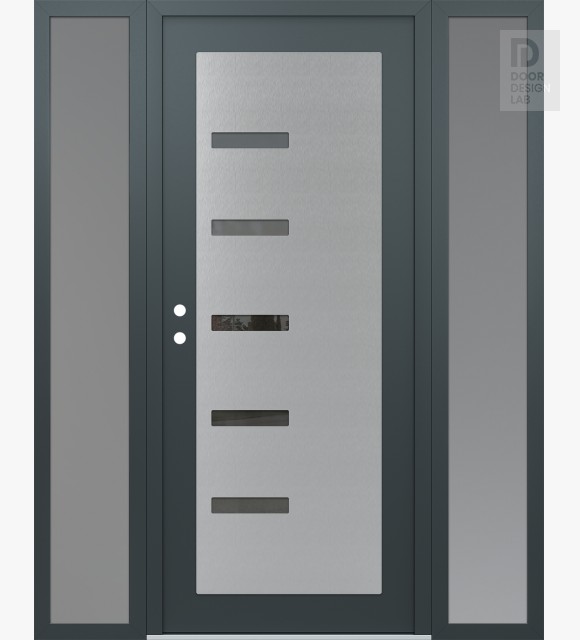 Modern Steel Front Door Diamond C8 68" x 80" anthracite/anthracite mirrored Glass Panel stainless steel RHI with 2 Sidelites frosted Glass