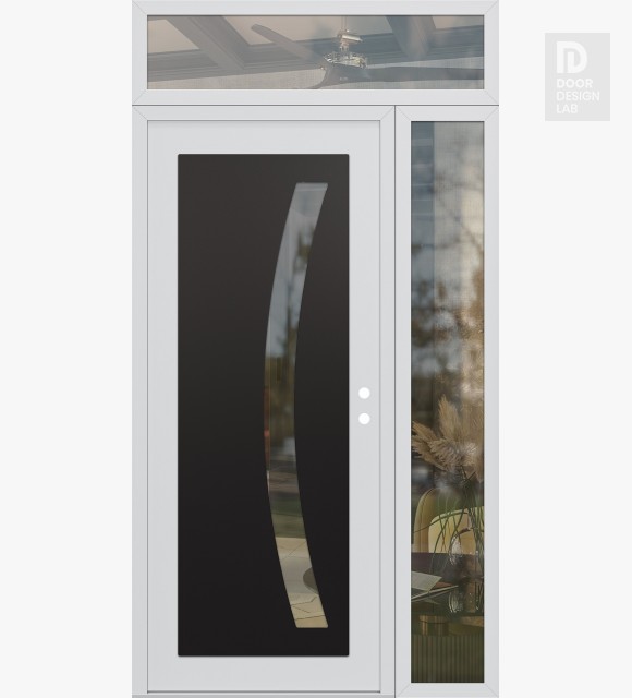 Modern Steel Front Door Diamond C4 50" x 96" white/white clear Glass Panel black LHI with Sidelite and Transom clear Glass