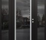 Modern Steel Front Door Diamond C1 68" x 80" black/black mirrored Glass Panel stainless steel LHI with 2 Sidelites mirrored Glass