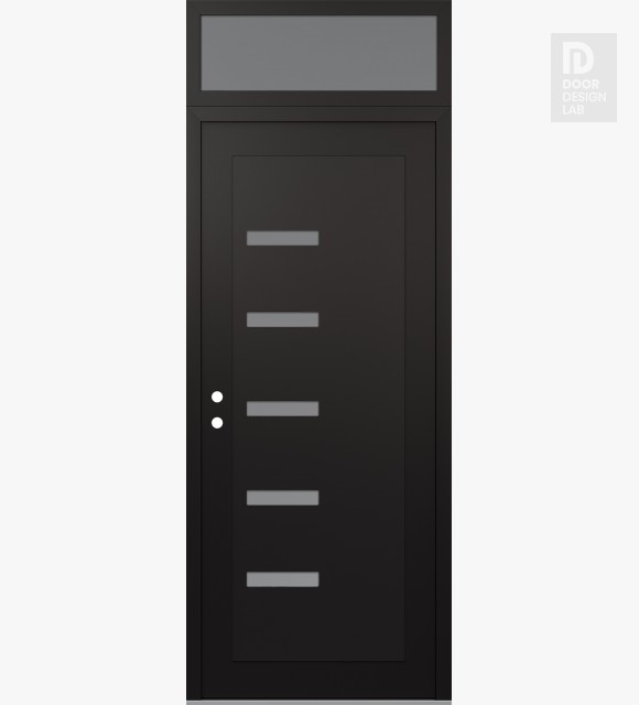 Modern Steel Front Door Diamond C8 36" x 96" black/white frosted Glass Panel black RHI with Transom frosted Glass