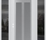 Modern Steel Front Door Diamond C14 64" x 96" white/white frosted Glass Panel stainless steel RHI with 2 Sidelites and Transom mirrored Glass