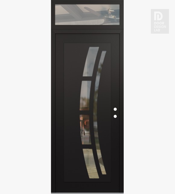 Modern Steel Front Door Diamond C12 36" x 96" black/black clear Glass Panel black LHI with Transom clear Glass