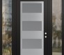 Modern Steel Front Door Diamond C2 68" x 96" black/white frosted Glass Panel stainless steel LHI with 2 Sidelites and Transom clear Glass