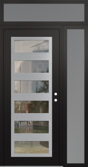 Diamond C9 48" x 96" black/black clear Glass Panel stainless steel LHI with Sidelite and Transom frosted Glass