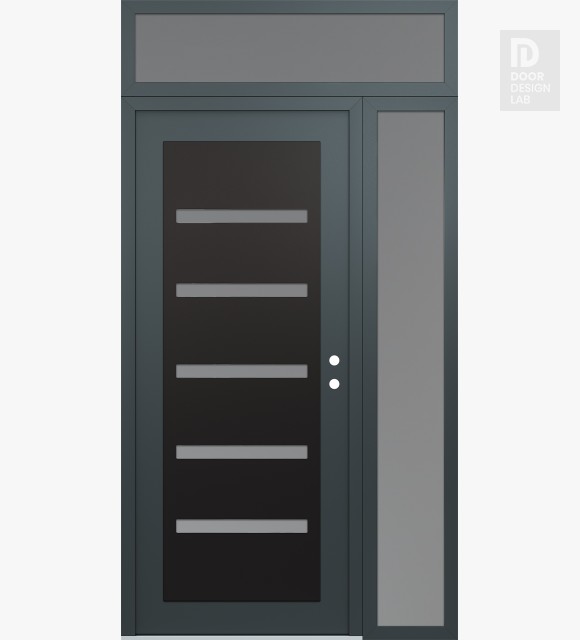 Modern Steel Front Door Diamond C7 50" x 96" anthracite/anthracite frosted Glass Panel black LHI with Sidelite and Transom frosted Glass
