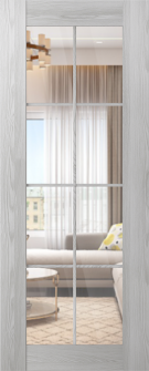DOOR SLAB AVON 8 LITE CLEAR VETRO RIBEIRA ASH 24" X 96" X 1 3/4" TEMPERED CLEAR GLASS