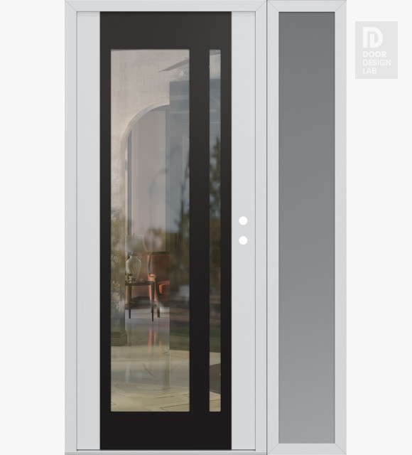 Modern Steel Front Door Diamond C15 48" x 80" white/white clear Glass Panel black LHI with Sidelite frosted Glass