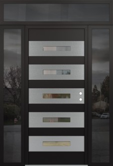 Diamond D9 68" x 96" black/black clear Glass Panel stainless steel LHI with 2 Sidelites and Transom mirrored Glass