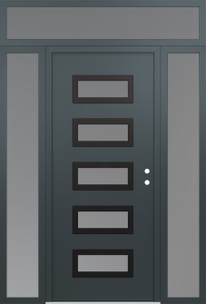 Diamond D1 68" x 96" anthracite/anthracite frosted Glass Panel black LHI with 2 Sidelites and Transom frosted Glass