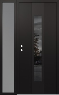 DIAMOND A1 48" X 80" BLACK/BLACK MIRRORED GLASS PANEL BLACK RHI WITH SIDELITE FROSTED GLASS