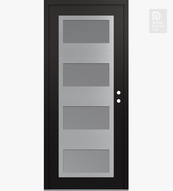 Modern Steel Front Door Diamond C2 36" x 80" black/white frosted Glass Panel stainless steel LHI