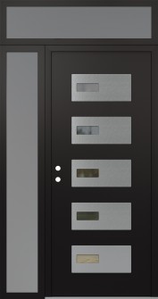 Diamond D7 52" x 96" black/black clear Glass Panel stainless steel RHI with Sidelite and Transom frosted Glass