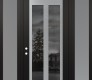 Modern Steel Front Door Diamond C14 68" x 96" black/black mirrored Glass Panel stainless steel RHI with 2 Sidelites and Transom frosted Glass