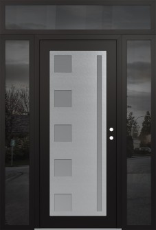 Diamond C3 60" x 96" black/white frosted Glass Panel stainless steel LHI with 2 Sidelites and Transom mirrored Glass