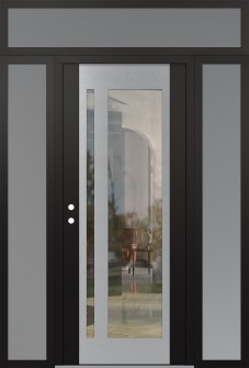 Diamond C15 64" x 96" black/black clear Glass Panel stainless steel RHI with 2 Sidelites and Transom frosted Glass