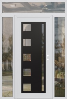 Diamond C3 68" x 96" white/white clear Glass Panel black LHI with 2 Sidelites and Transom clear Glass