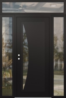 Diamond C13 68" x 96" black/black clear Glass Panel black RHI with 2 Sidelites and Transom clear Glass