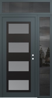 Diamond C2 50" x 96" anthracite/anthracite frosted Glass Panel black LHI with Sidelite and Transom mirrored Glass