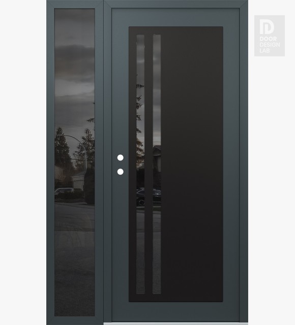 Modern Steel Front Door Diamond C6 50" x 80" anthracite/anthracite mirrored Glass Panel black RHI with Sidelite mirrored Glass