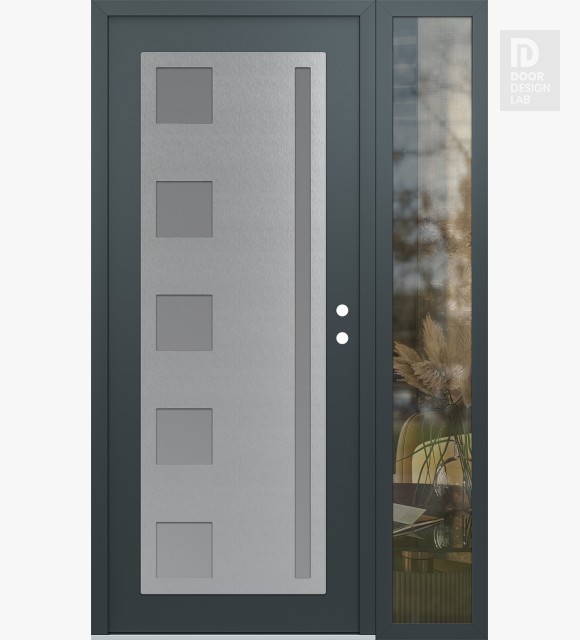 Modern Steel Front Door Diamond C3 50" x 80" anthracite/anthracite frosted Glass Panel stainless steel LHI with Sidelite clear Glass