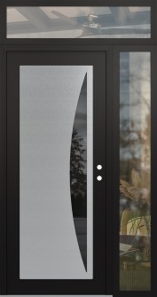 Diamond C13 50" x 96" black/black mirrored Glass Panel stainless steel LHI with Sidelite and Transom clear Glass