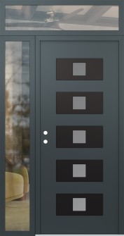 Diamond D8 48" x 96" anthracite/anthracite frosted Glass Panel black RHI with Sidelite and Transom clear Glass