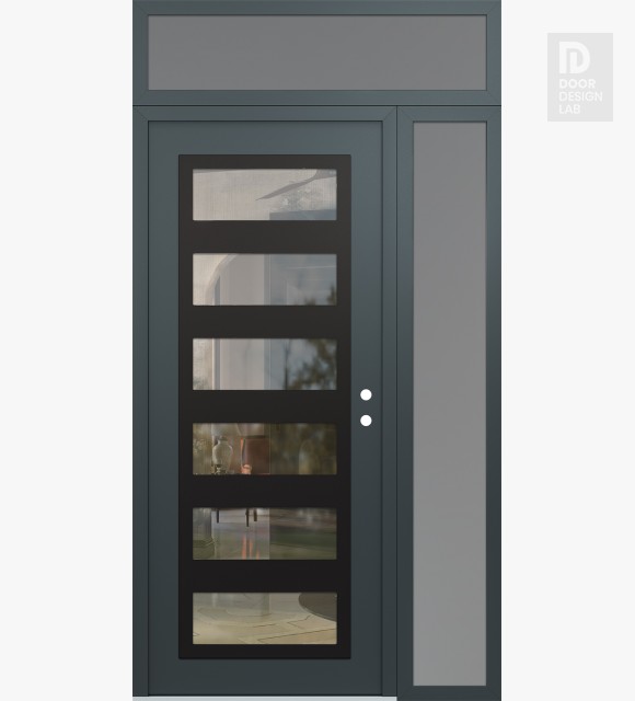 Modern Steel Front Door Diamond C9 48" x 96" anthracite/anthracite clear Glass Panel black LHI with Sidelite and Transom frosted Glass