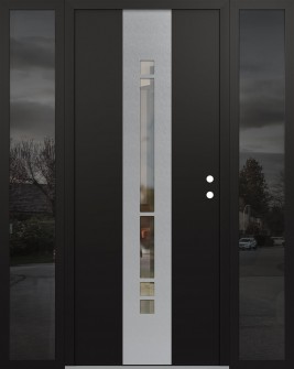 DIAMOND A3 68" X 80" BLACK/BLACK CLEAR GLASS PANEL STAINLESS STEEL LHI WITH 2 SIDELITES MIRRORED GLASS