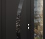 Modern Steel Front Door Diamond C4 52" x 96" black/black mirrored Glass Panel black LHI with Sidelite and Transom clear Glass