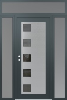 Diamond C5 64" x 96" anthracite/anthracite mirrored Glass Panel stainless steel RHI with 2 Sidelites and Transom frosted Glass