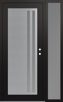 Diamond C6 48" x 80" black/white frosted Glass Panel stainless steel LHI with Sidelite frosted Glass