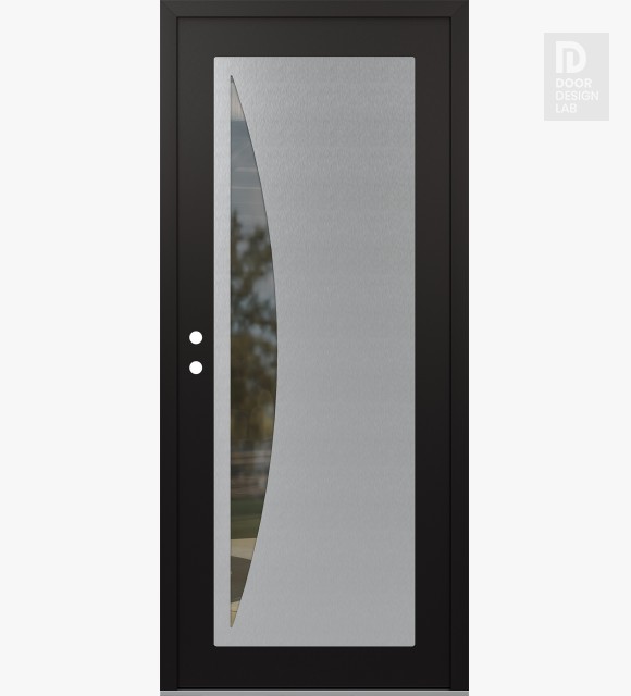 Modern Steel Front Door Diamond C13 36" x 80" black/black clear Glass Panel stainless steel RHI