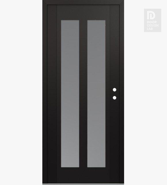 Modern Steel Front Door Diamond C14 36" x 80" black/white frosted Glass Panel black LHI