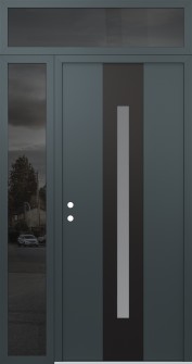 DIAMOND A2 50" X 96" ANTHRACITE/ANTHRACITE FROSTED GLASS PANEL BLACK RHI WITH SIDELITE AND TRANSOM MIRRORED GLASS
