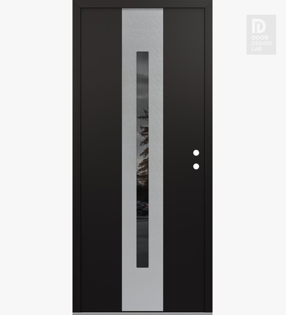 Modern Steel Front Door DIAMOND A2 36" X 80" BLACK/BLACK MIRRORED GLASS PANEL STAINLESS STEEL LHI