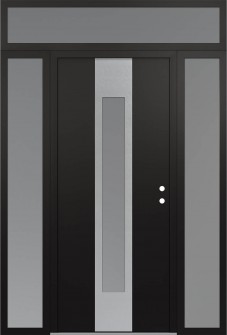 DIAMOND A1 64" X 96" BLACK/WHITE FROSTED GLASS PANEL STAINLESS STEEL LHI WITH 2 SIDELITES AND TRANSOM FROSTED GLASS