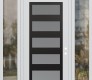 Modern Steel Front Door Diamond C9 60" x 96" white/white frosted Glass Panel black LHI with 2 Sidelites and Transom clear Glass