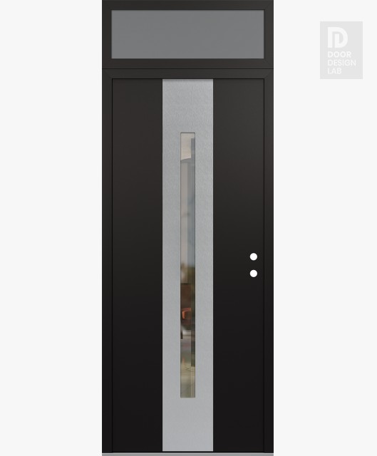 Modern Steel Front Door DIAMOND A2 36" X 96" BLACK/BLACK CLEAR GLASS PANEL STAINLESS STEEL LHI WITH TRANSOM FROSTED GLASS